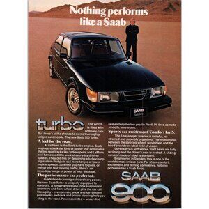 1979 Saab 900 Turbo 2 Door Vintage Print Ad Salt Flats Desert Hills Wall Art